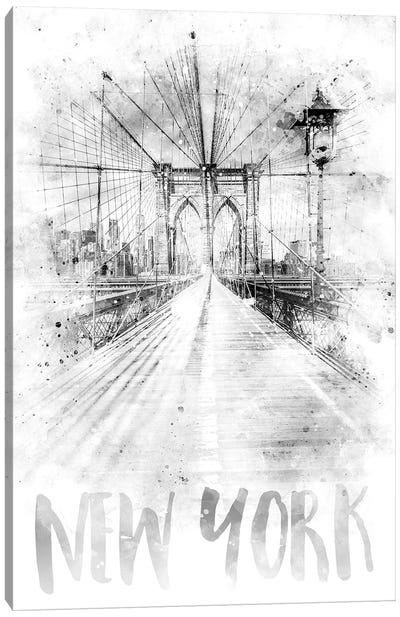 Monochrome NYC Brooklyn Bridge Canvas Art Print - Melanie Viola