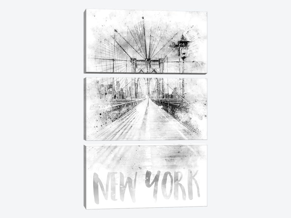 Monochrome NYC Brooklyn Bridge by Melanie Viola 3-piece Canvas Print