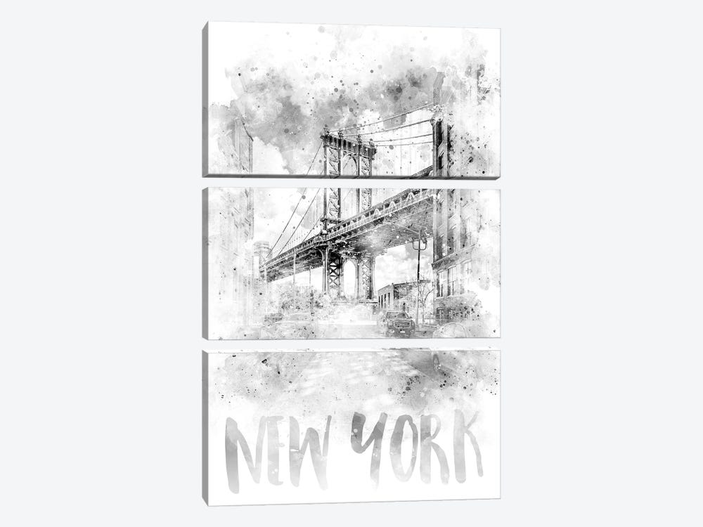 Monochrome NYC Manhattan Bridge  by Melanie Viola 3-piece Canvas Artwork