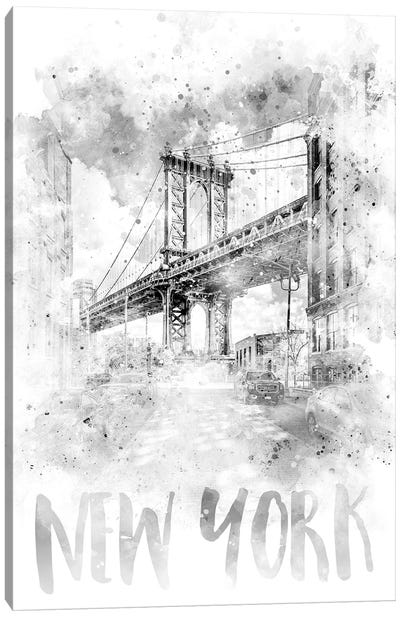 Monochrome NYC Manhattan Bridge  Canvas Art Print - Brooklyn Art