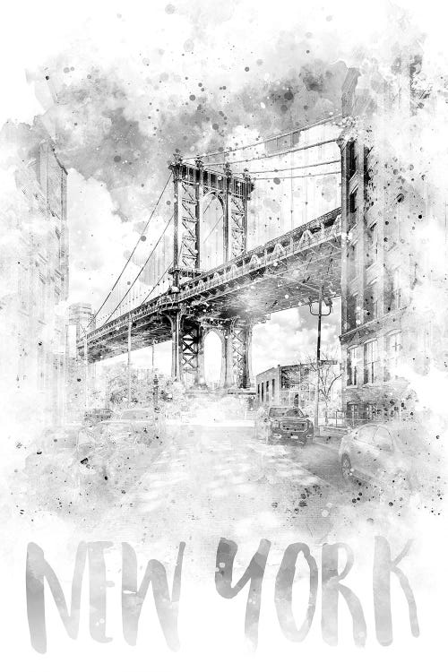 Monochrome NYC Manhattan Bridge  by Melanie Viola wall art