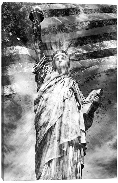 Monochrome Statue Of Liberty Canvas Art Print - American Décor