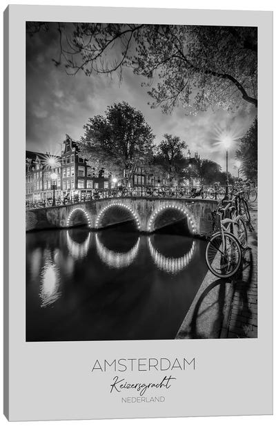 In Focus: Amsterdam Idyllic Nightscape From Keizersgracht Canvas Art Print - Amsterdam Art