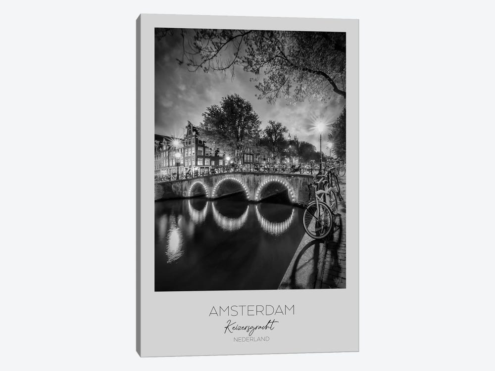 In Focus: Amsterdam Idyllic Nightscape From Keizersgracht by Melanie Viola 1-piece Canvas Print