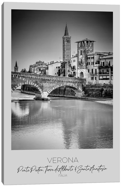 In Focus: Verona Ponte Pietra, Torre Di Alberto & Santa Anastasia Canvas Art Print