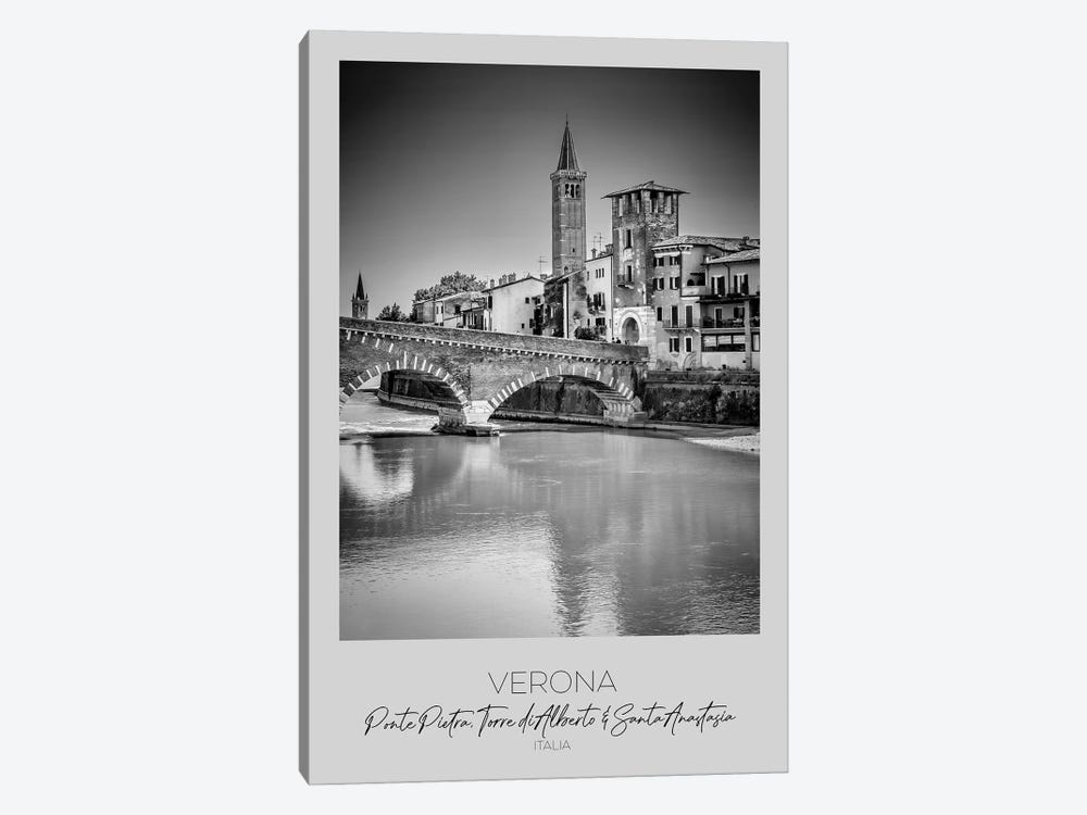 In Focus: Verona Ponte Pietra, Torre Di Alberto & Santa Anastasia by Melanie Viola 1-piece Canvas Art Print