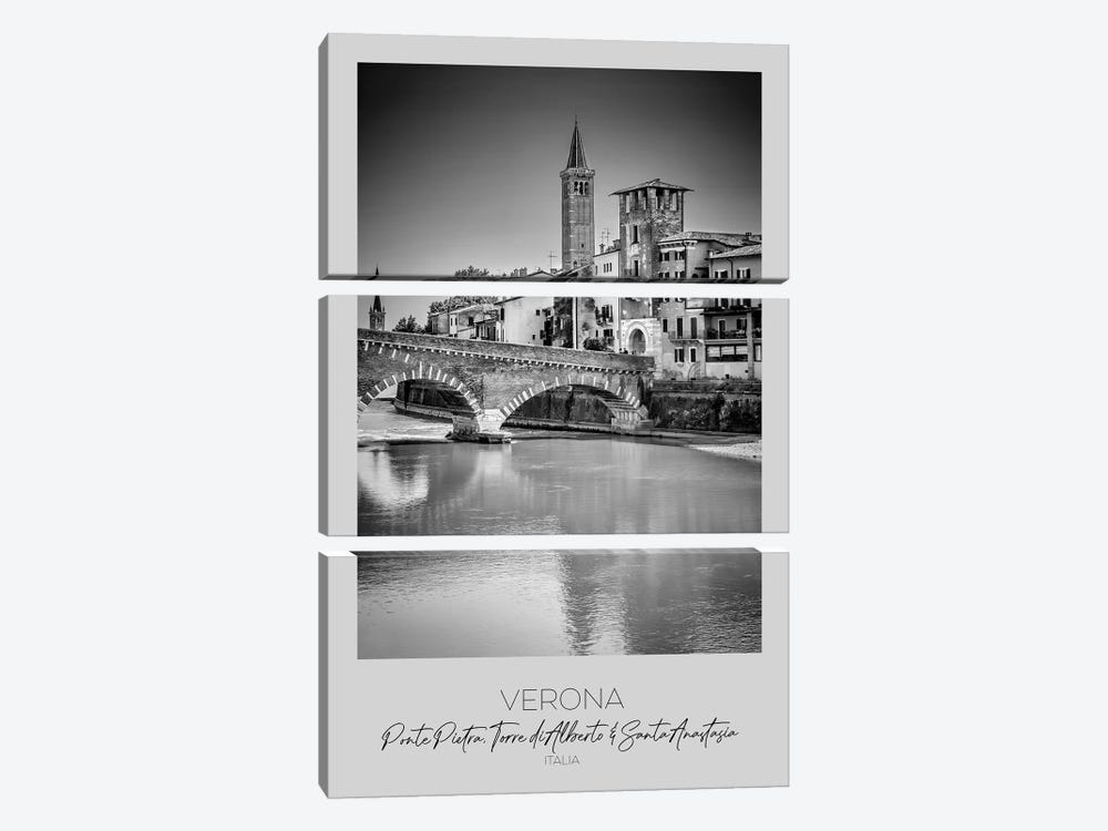 In Focus: Verona Ponte Pietra, Torre Di Alberto & Santa Anastasia by Melanie Viola 3-piece Canvas Print