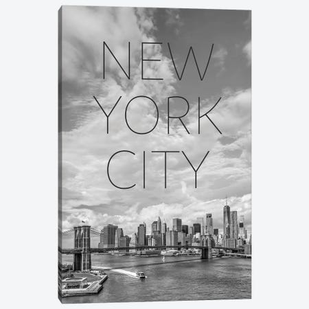 NYC Brooklyn Bridge & Lower Manhattan Text & Skyline Canvas Print #MEV847} by Melanie Viola Art Print