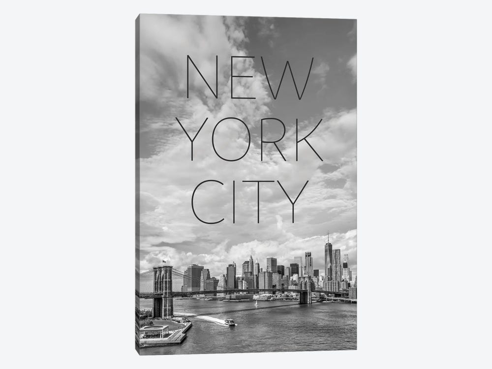 NYC Brooklyn Bridge & Lower Manhattan Text & Skyline by Melanie Viola 1-piece Canvas Art