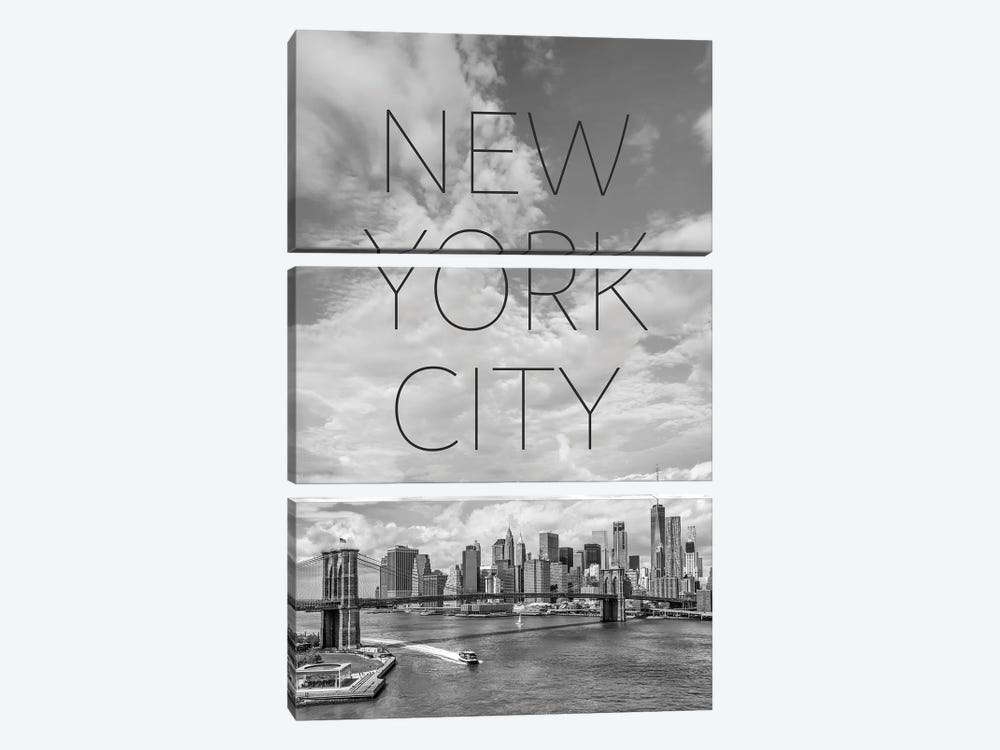 NYC Brooklyn Bridge & Lower Manhattan Text & Skyline by Melanie Viola 3-piece Canvas Artwork