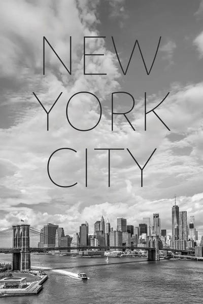 Brooklyn: NYC Brooklyn Bridge & Lower Manhattan Text & Skyline by Melanie Viola