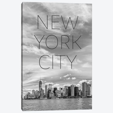 NYC Lower Manhattan & Hudson River Text & Skyline Canvas Print #MEV848} by Melanie Viola Canvas Artwork