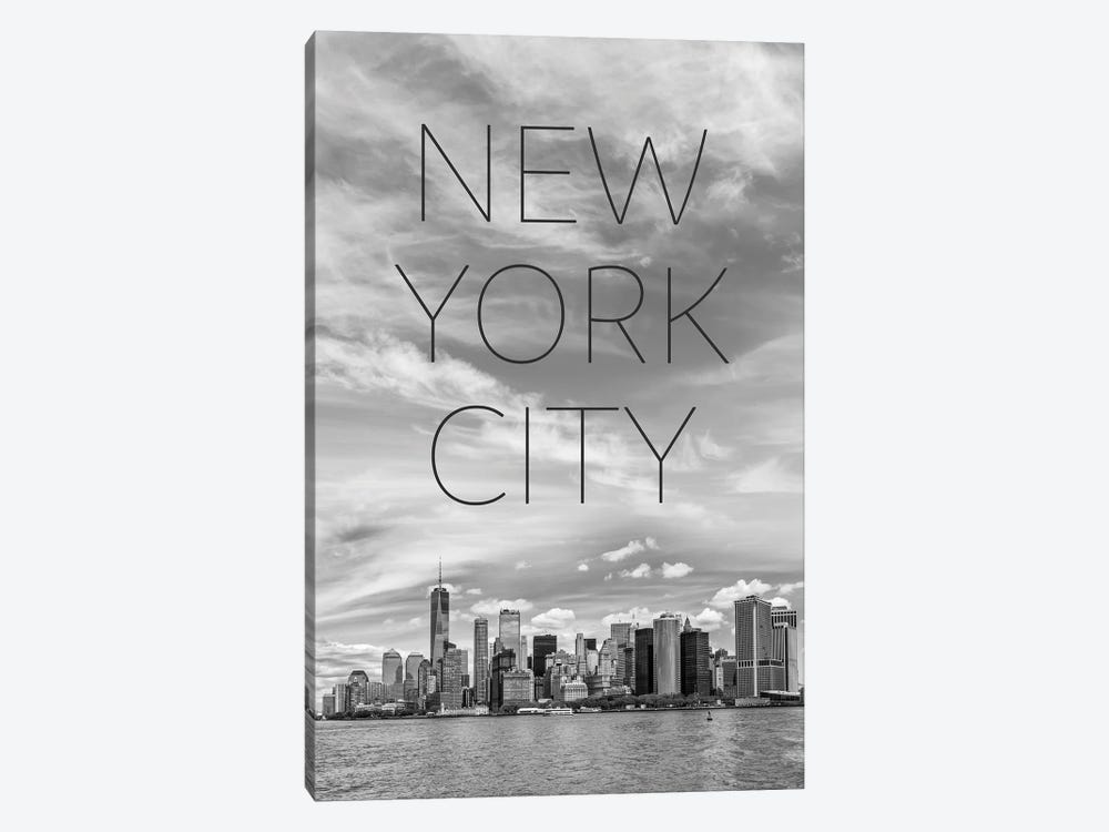 NYC Lower Manhattan & Hudson River Text & Skyline by Melanie Viola 1-piece Canvas Print