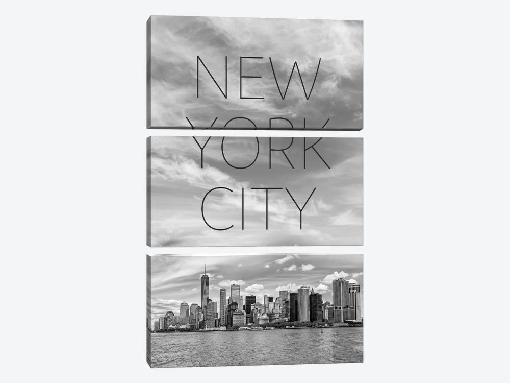 NYC Lower Manhattan & Hudson River Text & Skyline by Melanie Viola 3-piece Canvas Art Print