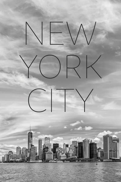 New York City Skylines: NYC Lower Manhattan & Hudson River Text & Skyline by Melanie Viola