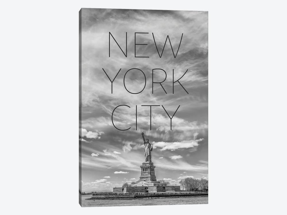 NYC Statue Of Liberty Text & Skyline by Melanie Viola 1-piece Canvas Wall Art