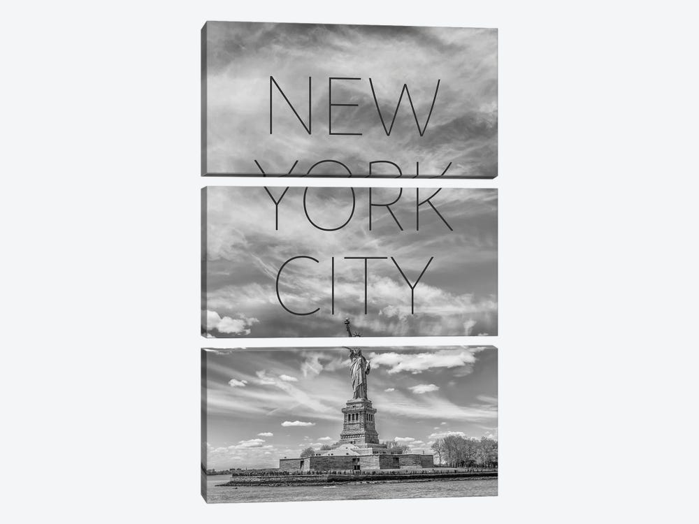 NYC Statue Of Liberty Text & Skyline 3-piece Canvas Artwork