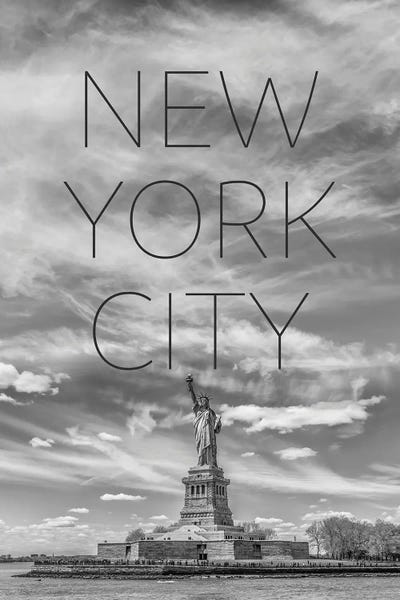 New York City Skylines: NYC Statue Of Liberty Text & Skyline by Melanie Viola