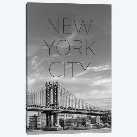 NYC Manhattan Bridge Text & Skyline Canvas Print #MEV850} by Melanie Viola Canvas Art Print
