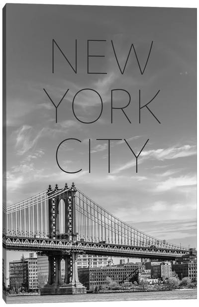 NYC Manhattan Bridge Text & Skyline Canvas Art Print