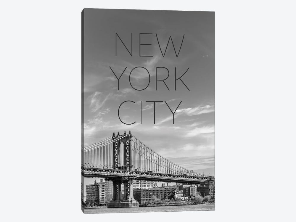 NYC Manhattan Bridge Text & Skyline by Melanie Viola 1-piece Canvas Artwork