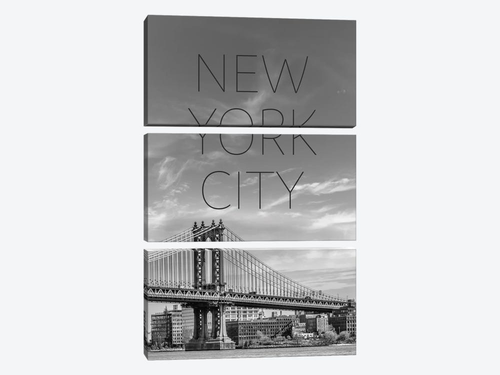 NYC Manhattan Bridge Text & Skyline by Melanie Viola 3-piece Canvas Wall Art