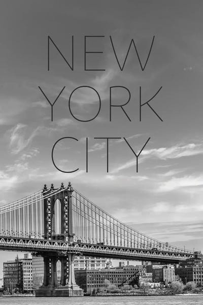 New York City Skylines: NYC Manhattan Bridge Text & Skyline by Melanie Viola