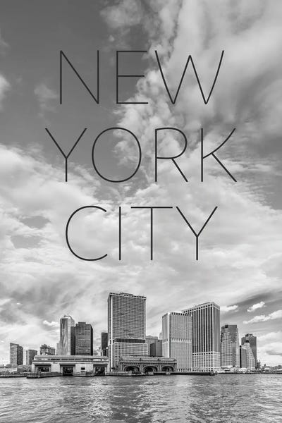 Lower Manhattan And Whitehall Terminal Text & Skyline