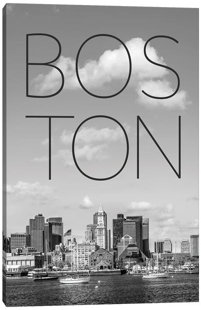 Boston Skyline North End & Financial District Text & Skyline Canvas Art Print - Massachusetts Art