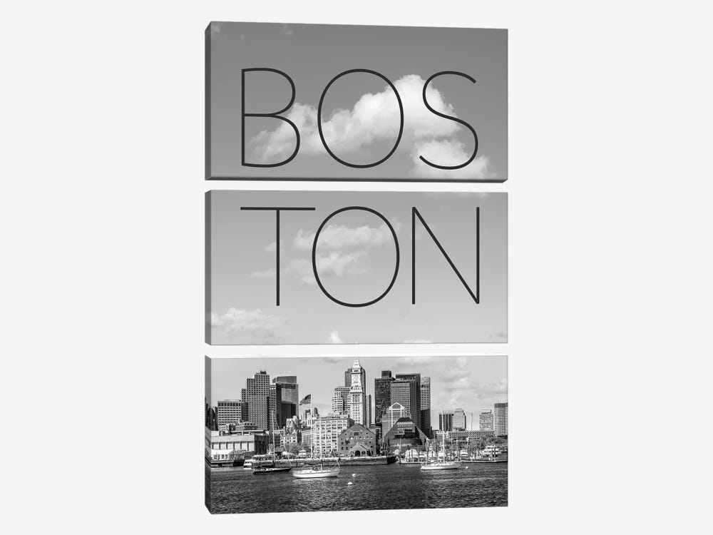 Boston Skyline North End & Financial District Text & Skyline by Melanie Viola 3-piece Canvas Art