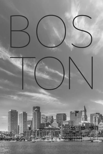 Boston Skyline Financial District & North End Text & Skyline by Melanie Viola canvas print