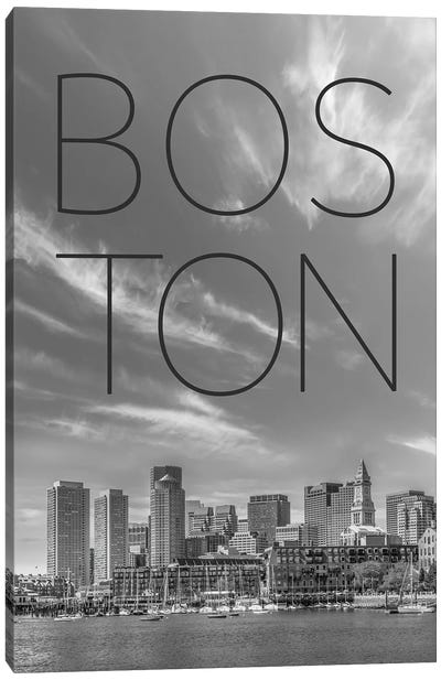Boston Skyline Financial District & North End Text & Skyline Canvas Art Print - Boston Art