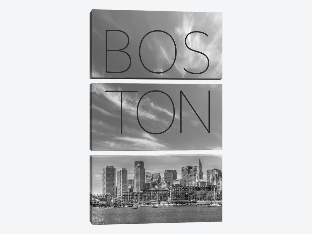 Boston Skyline Financial District & North End Text & Skyline by Melanie Viola 3-piece Canvas Art Print