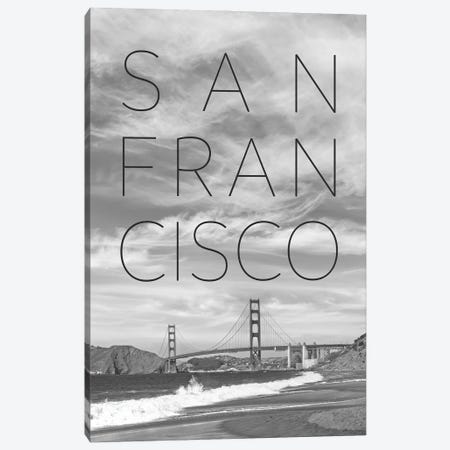Golden Gate Bridge & Baker Beach Text & Skyline Canvas Print #MEV856} by Melanie Viola Canvas Artwork