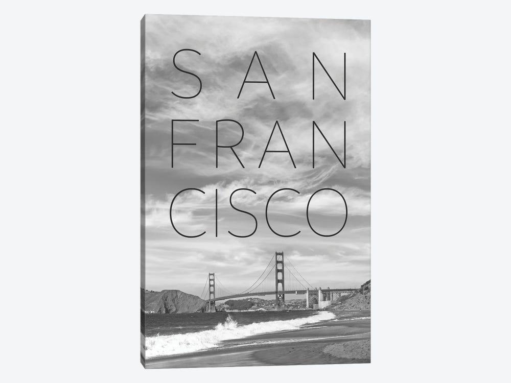Golden Gate Bridge & Baker Beach Text & Skyline by Melanie Viola 1-piece Canvas Artwork