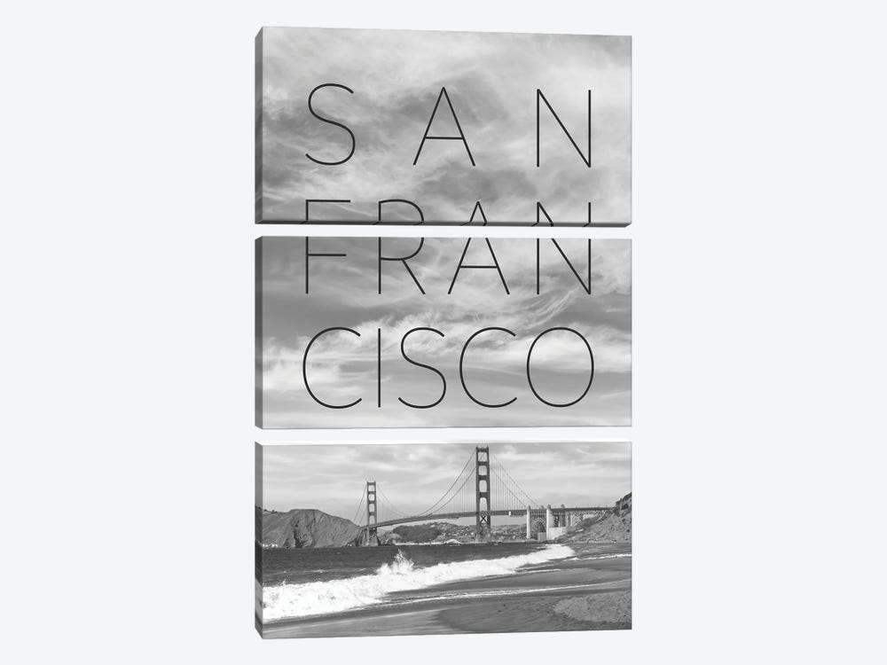 Golden Gate Bridge & Baker Beach Text & Skyline by Melanie Viola 3-piece Canvas Art