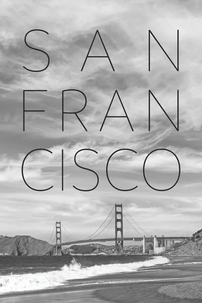 San Francisco Skylines: Golden Gate Bridge & Baker Beach Text & Skyline by Melanie Viola