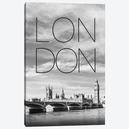 London Westminster Bridge Text & Skyline Canvas Print #MEV858} by Melanie Viola Canvas Art Print