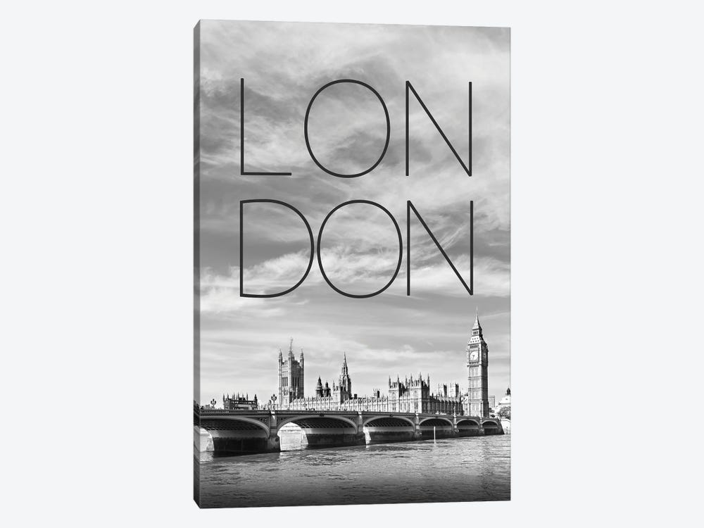 London Westminster Bridge Text & Skyline by Melanie Viola 1-piece Canvas Wall Art