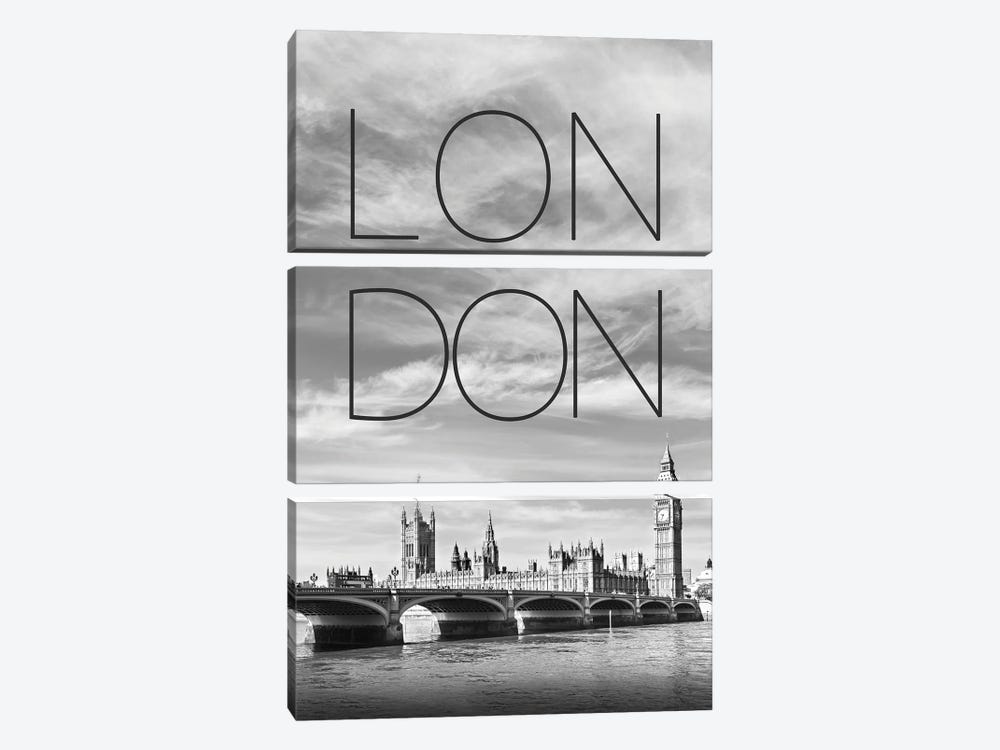 London Westminster Bridge Text & Skyline 3-piece Canvas Wall Art