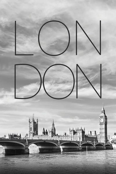 London Skylines: London Westminster Bridge Text & Skyline by Melanie Viola