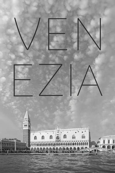 Venice Mark's Campanile And Doge's Palace Text & Skyline by Melanie Viola metal wall art