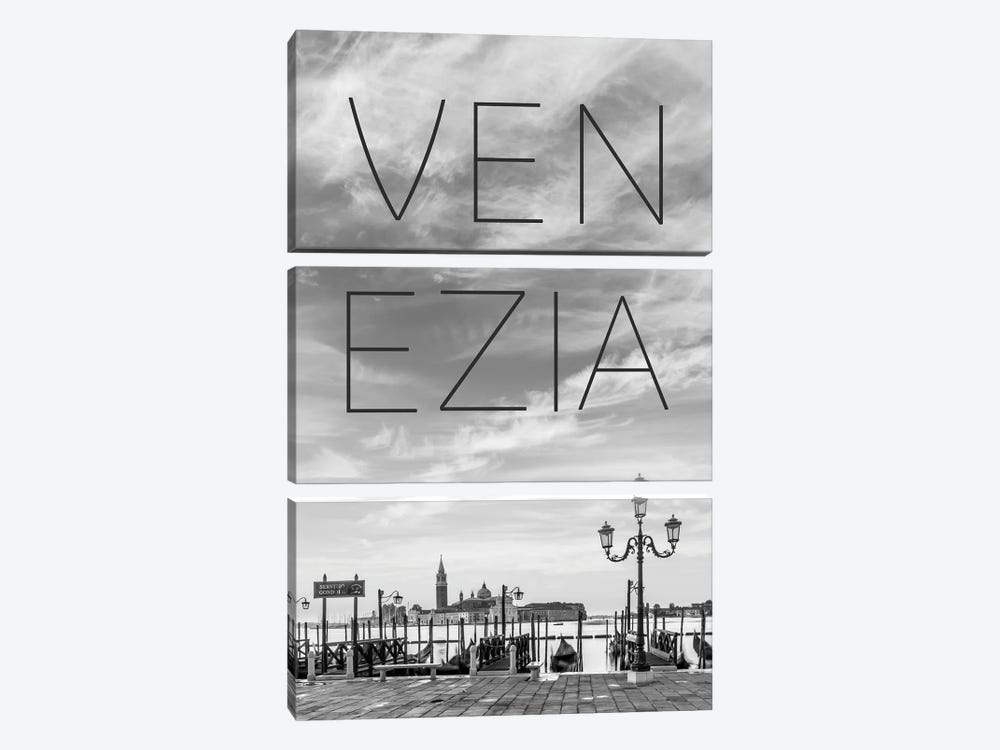Venice Gondolas In The Early Morning Text & Skyline by Melanie Viola 3-piece Canvas Art