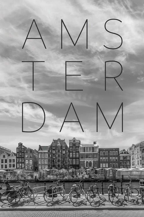 Amsterdam Singel Canal With Flower Market Text & Skyline by Melanie Viola wall art
