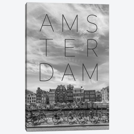 Amsterdam Singel Canal With Flower Market Text & Skyline Canvas Print #MEV862} by Melanie Viola Canvas Art