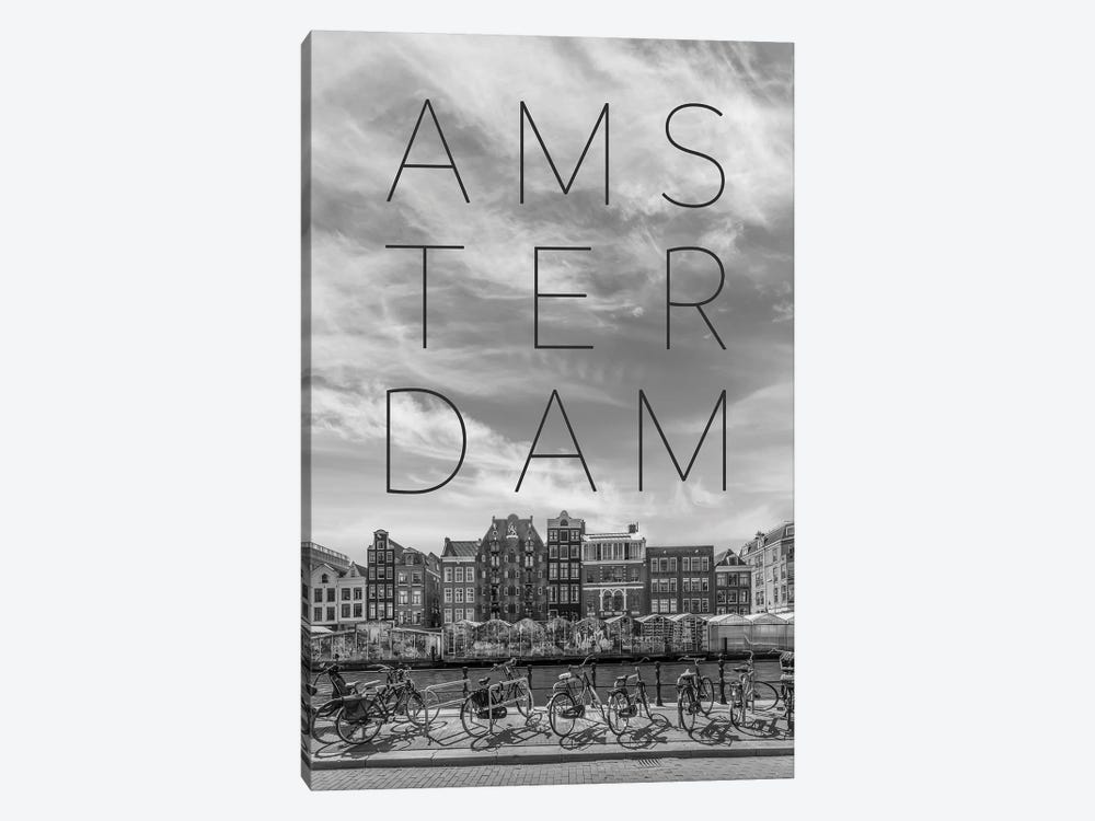 Amsterdam Singel Canal With Flower Market Text & Skyline by Melanie Viola 1-piece Art Print
