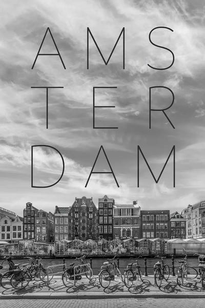 Amsterdam: Amsterdam Singel Canal With Flower Market Text & Skyline by Melanie Viola