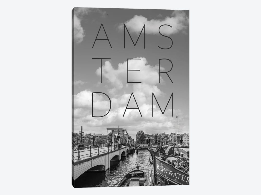 Amsterdam Magere Brug Text & Skyline by Melanie Viola 1-piece Canvas Wall Art