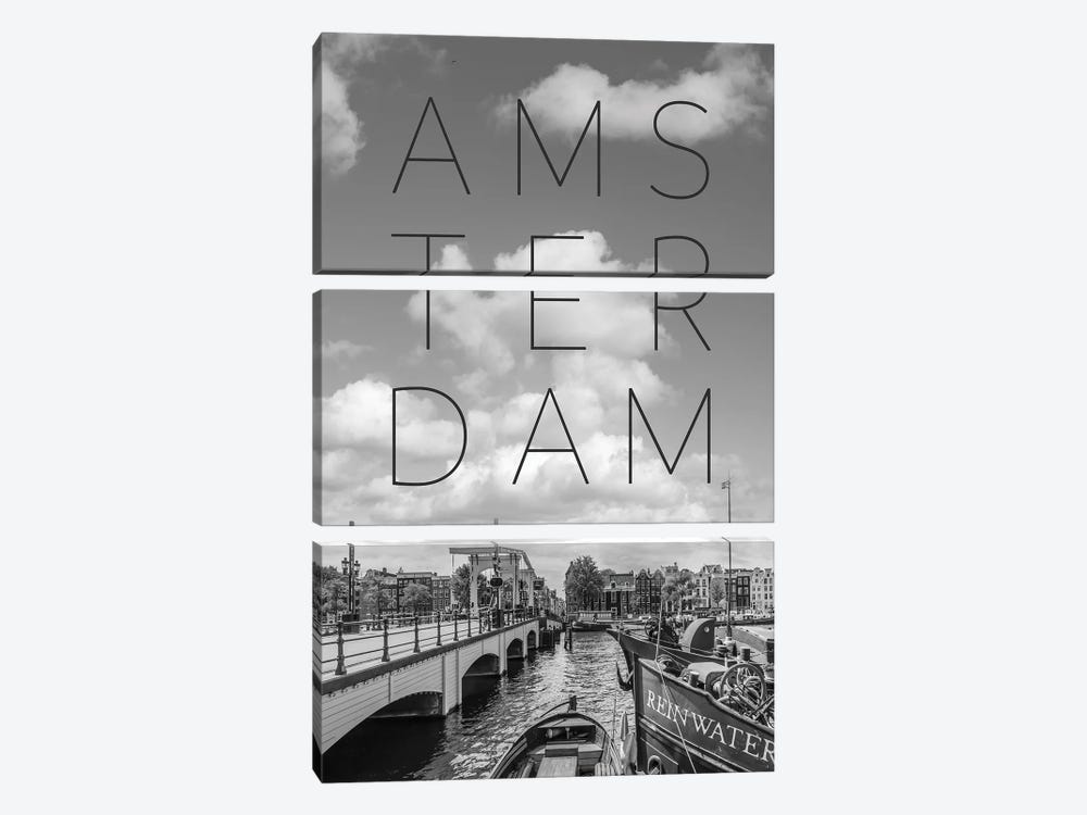 Amsterdam Magere Brug Text & Skyline by Melanie Viola 3-piece Canvas Art