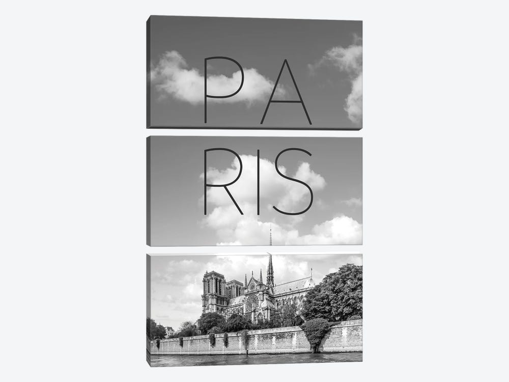 Paris Cathedral Notre-Dame Text & Skyline by Melanie Viola 3-piece Canvas Wall Art